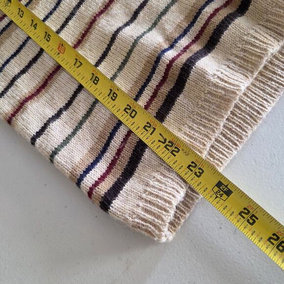 Vtg Striped Vneck Sweater Womens M Brown Wool Blend 70s Bohemian Neutral Minimal - Picture 9 of 9